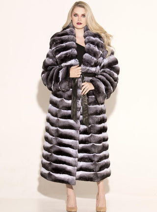 Natural Chinchilla Fur Coat with Detachable Leather Belt.