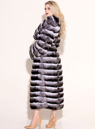 Natural Chinchilla Fur Coat with Detachable Leather Belt.