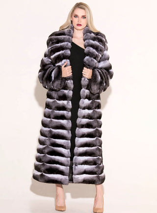 Natural Chinchilla Fur Coat with Detachable Leather Belt.