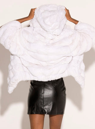 White Chinchilla Fur Jacket with Hood.