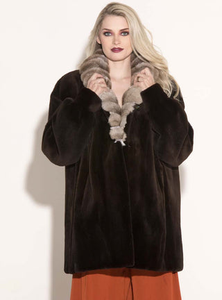 Sheared Mink Fur Jacket with Chinchilla Fur Collar.