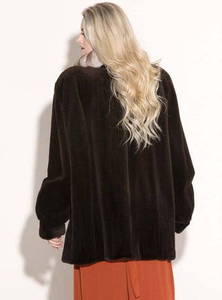 Sheared Mink Fur Jacket with Chinchilla Fur Collar.