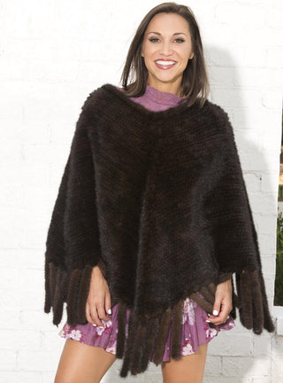 Mahogany knitted mink fur poncho