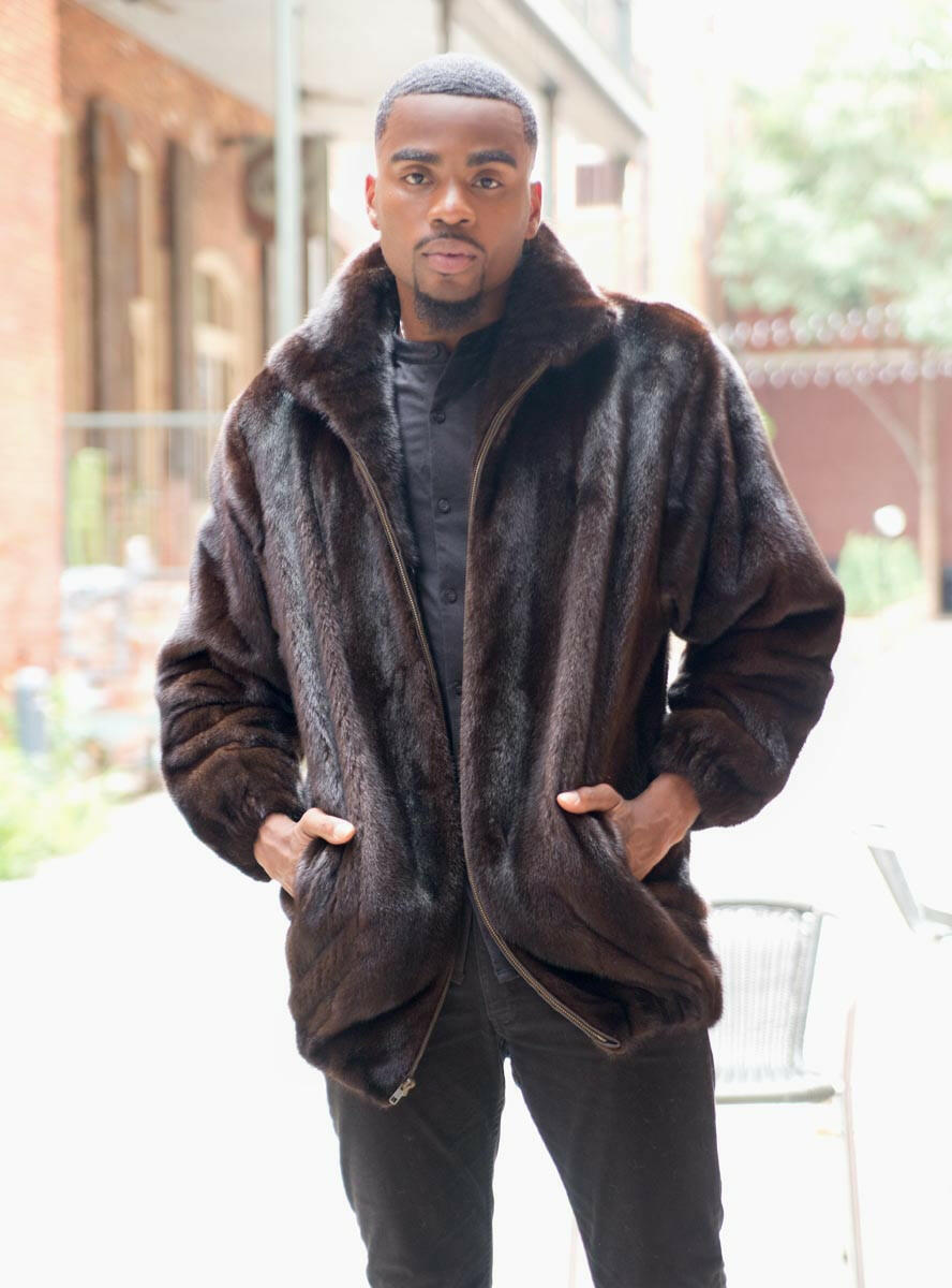 Natural Black Full Skin Mink Fur Jacket With Hood Real Mink 