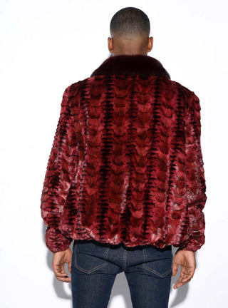 men's burgundy mink fur bomber jacket