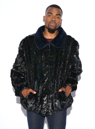 men's navy mink fur bomber jacket