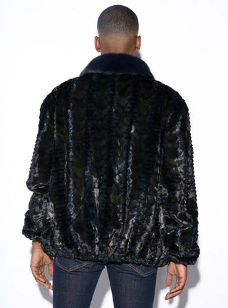 men's navy mink fur bomber jacket