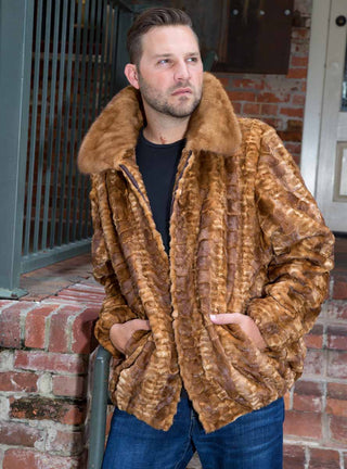 men's whisky mink fur bomber jacket