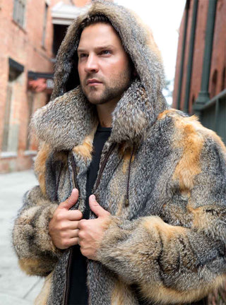 Men's Full Skin Natural Grey Fox Fur Bomber Jacket.