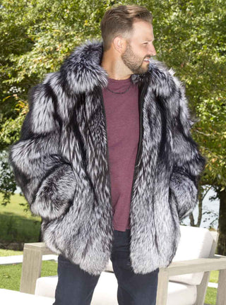 men's full skin silver fox fur jacket