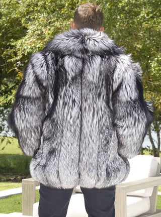 men's full skin silver fox fur jacket