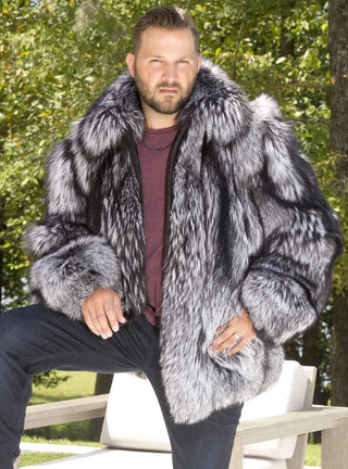 men's silver fox fur jacket