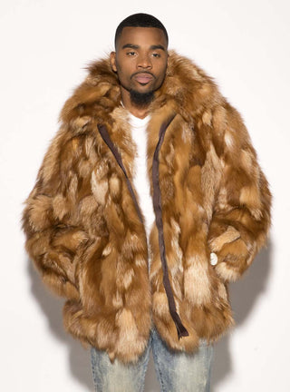 men's crystal fox fur bomber jacket