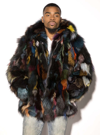 men's multicolor fox fur bomber