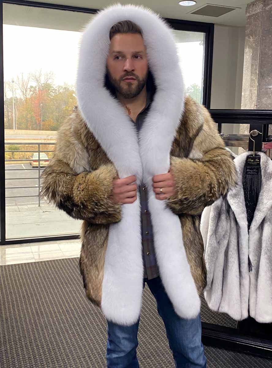 Brand New Natural Coyote Fur Jacket Coat W/hood Hoodie for Men 