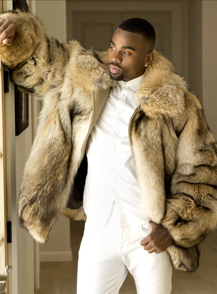 Buy YJKIS Men Long Faux Fur Coat Fluffy Fur Collar Luxury