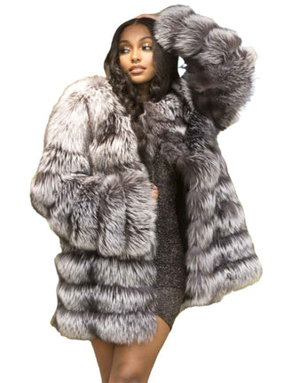 Fox Fur Jacket with Horizontal Pattern.