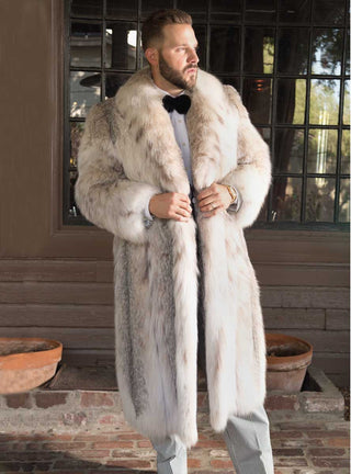 men's full length full skin lynx fur coat