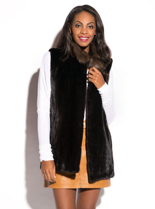 ranch Mink Fur Vest with Russian Sable Fur Collar