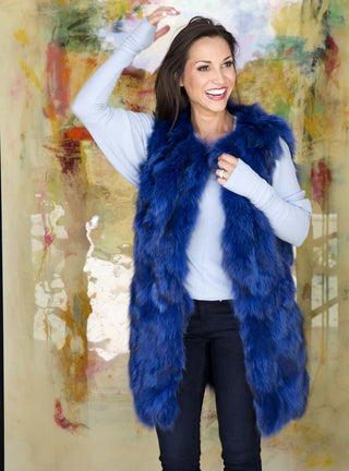 long blue fox fur vest