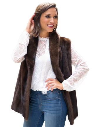 demi buff Mink Fur Vest with Shawl Collar.