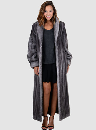 Mink Fur Coat with Shawl Collar and Bracelet Cuffs.