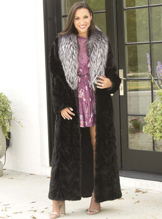 Ranch Mink Fur Coat with Silver fox Collar