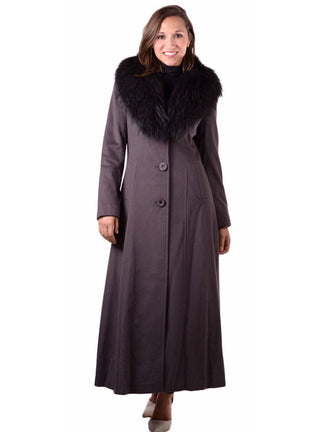 Cashmere Blend Coat with Raccoon Fur Shawl Collar.