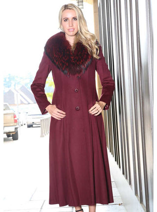 women's cashmere coat, raccoon fur collar