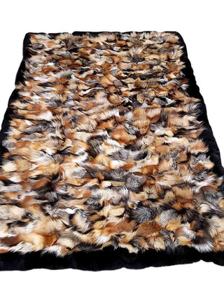 Cross Fox Fur Blanket with Black Fox Fur Trim