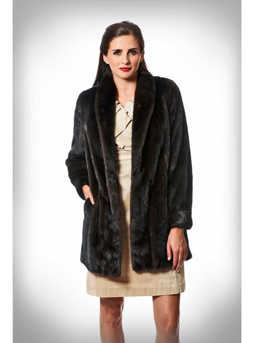 Female Mink Fur Jacket with Shawl Collar & Bracelet Cuffs | Henig Furs