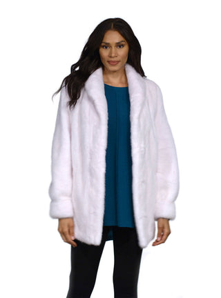 white Mink Fur Jacket with Shawl Collar & Bracelet Cuffs