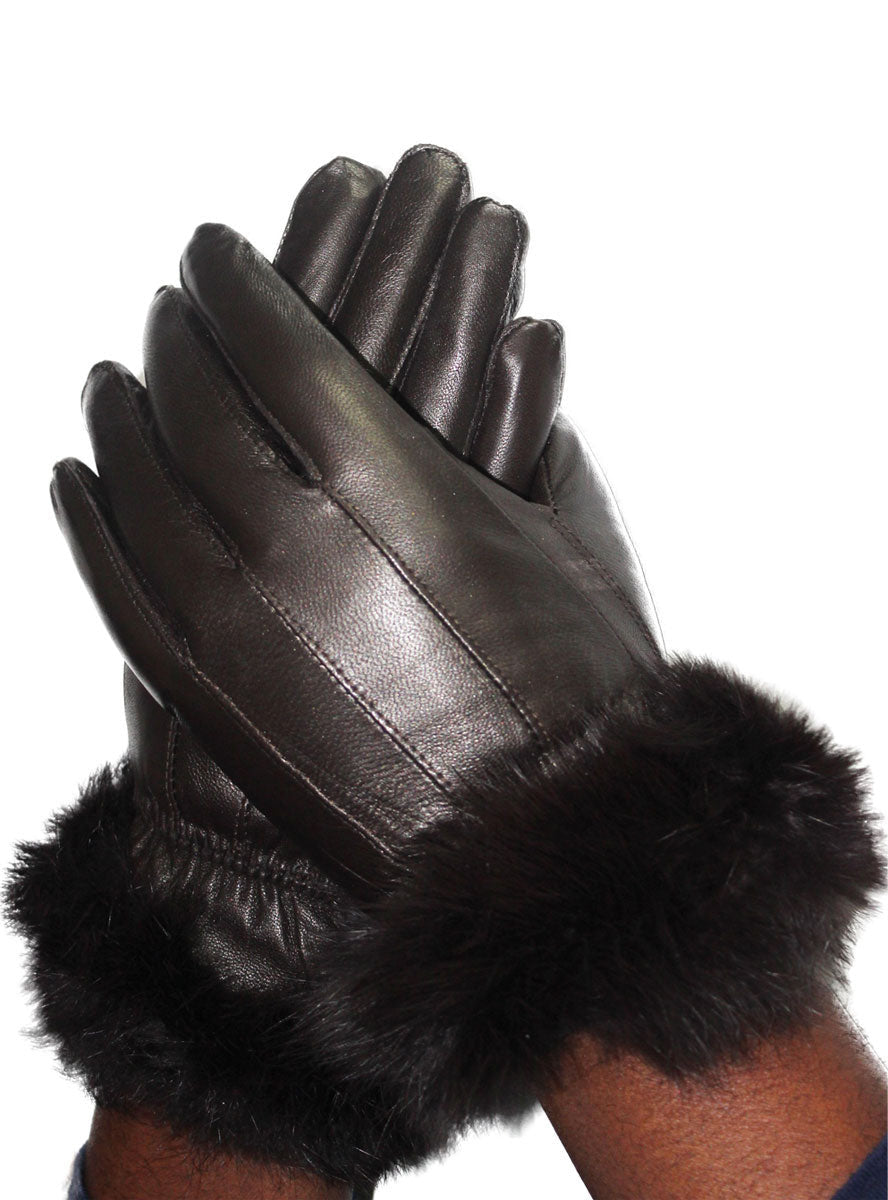 Nappa Leather Rabbit Fur Trimmed Gloves