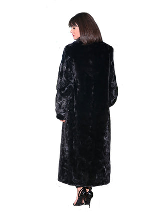 Full Length Mink Fur Coat with Shawl Collar and Bracelet Cuffs (Optional Hood).