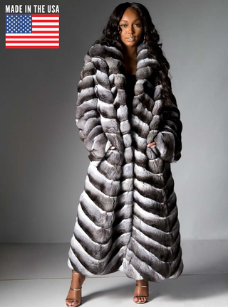 USA Made Chinchilla Fur Coat with Shawl Collar.