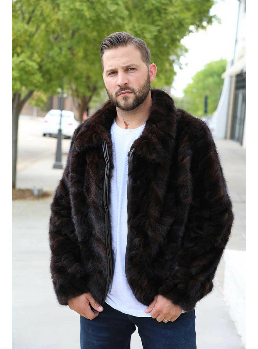 Henig Furs Men's Female Mink Fur Bomber Jacket Mahogany / M / Add Matching Detachable Hood 