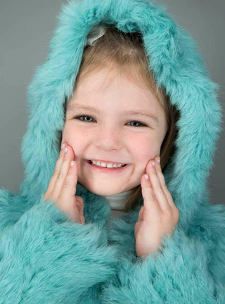 Children's Turquoise Knitted Rabbit Fur Jacket with Hood.