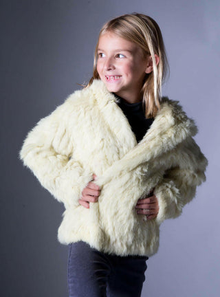 Children's Yellow Knitted Rabbit Fur Jacket with Hood.