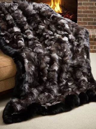 Silver Fox Fur Blanket with Black Fox Fur Trim.