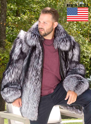 men's full skin silver fox fur bomber jacket