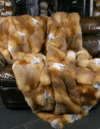 Full Skin Red Fox Fur Blanket.